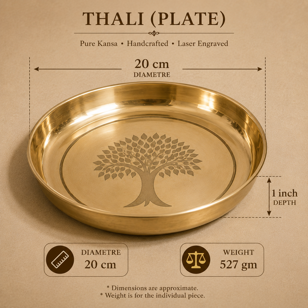 Annprashan Pure Kansa Baby Dining Set — Laser-Engraved Tree of Life (5 Pieces)