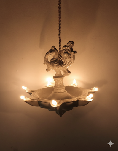 Traditional Peacock Hanging Diya Lamp