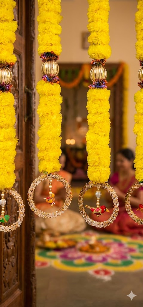 Traditional Yellow Marigold Hangings – Set of 6