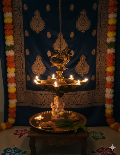 Traditional Peacock Hanging Diya Lamp