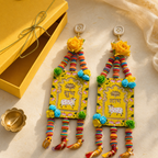 Yellow floral Shubh Labh door hanging pair arranged for festive gifting