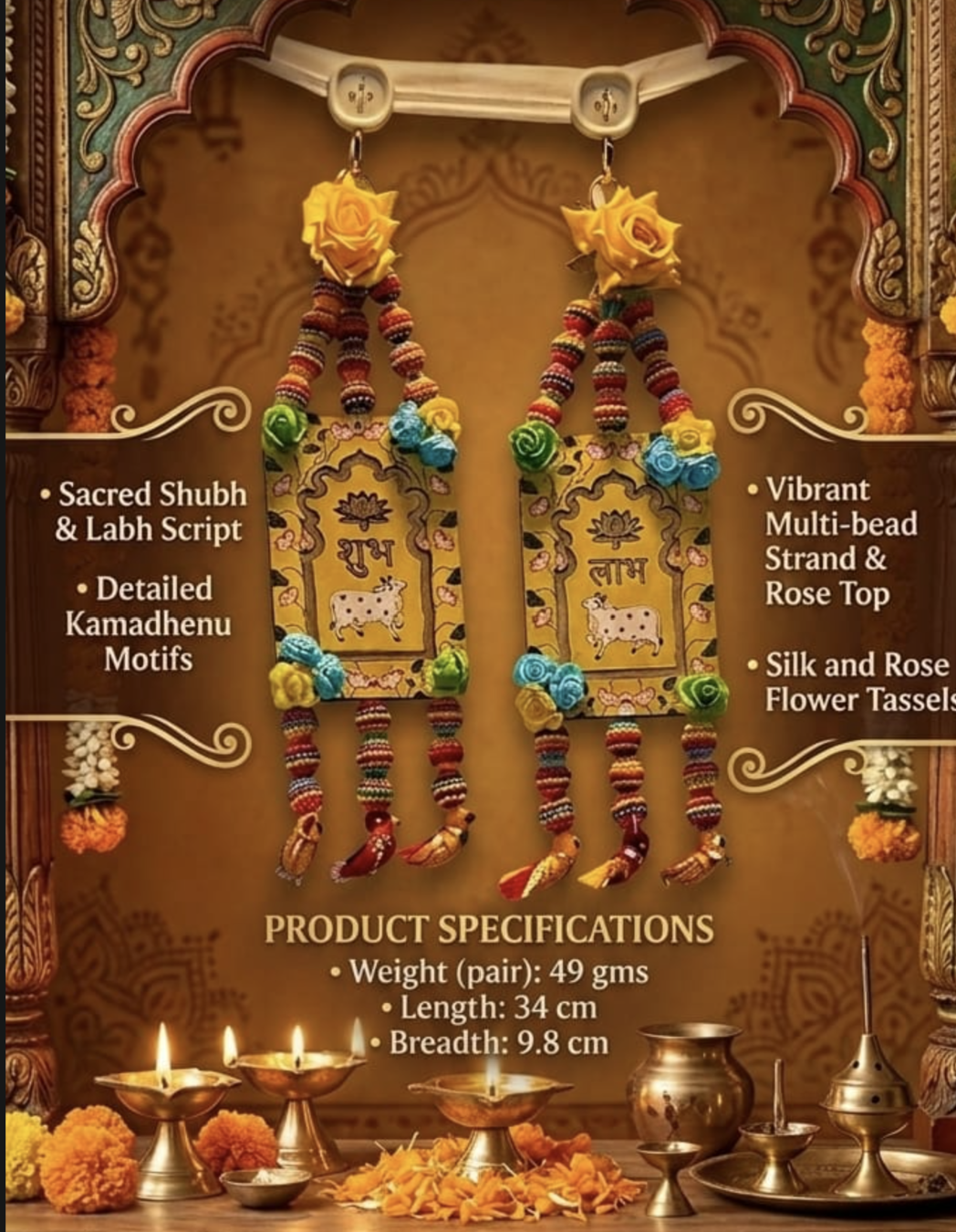 Yellow Floral Shubh Labh Door Hanging - Pair