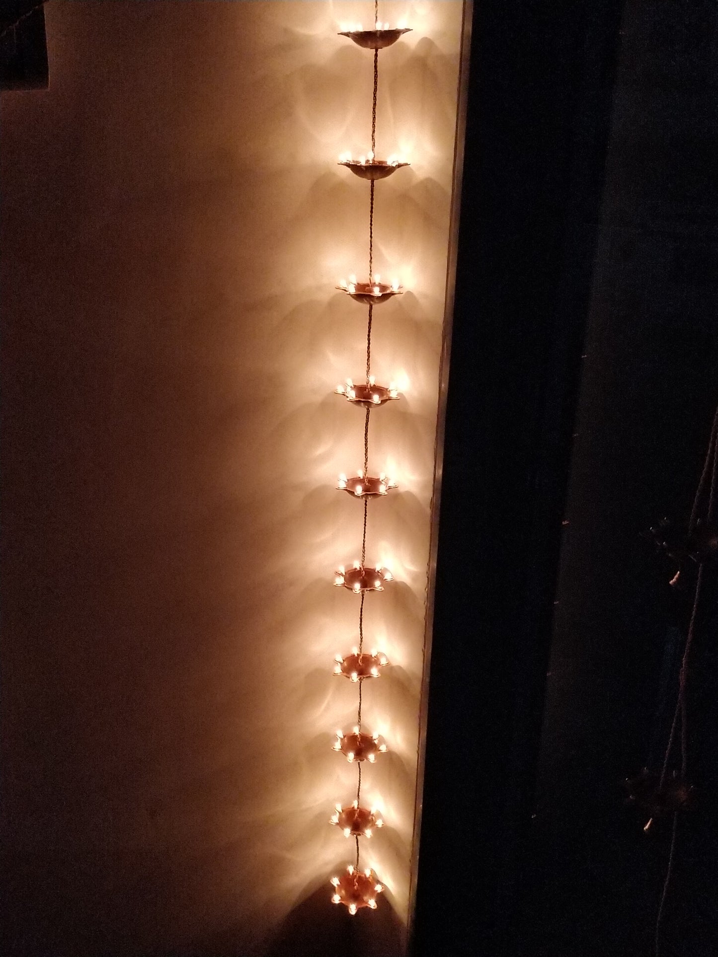 Made in India-2 Strings of 10 Vertical Hanging PVC Diyas with Brass Bell | 220-Volt or 110-Volt Options